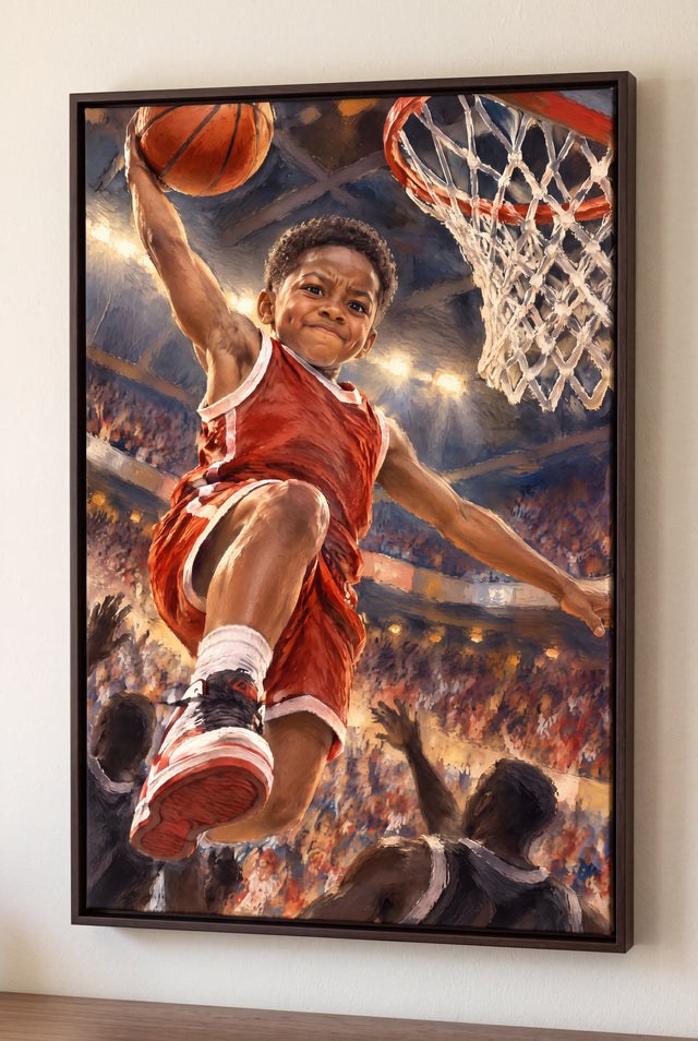 Basketball Buzzer Beater Portrait floater-framed canvas on the wall
