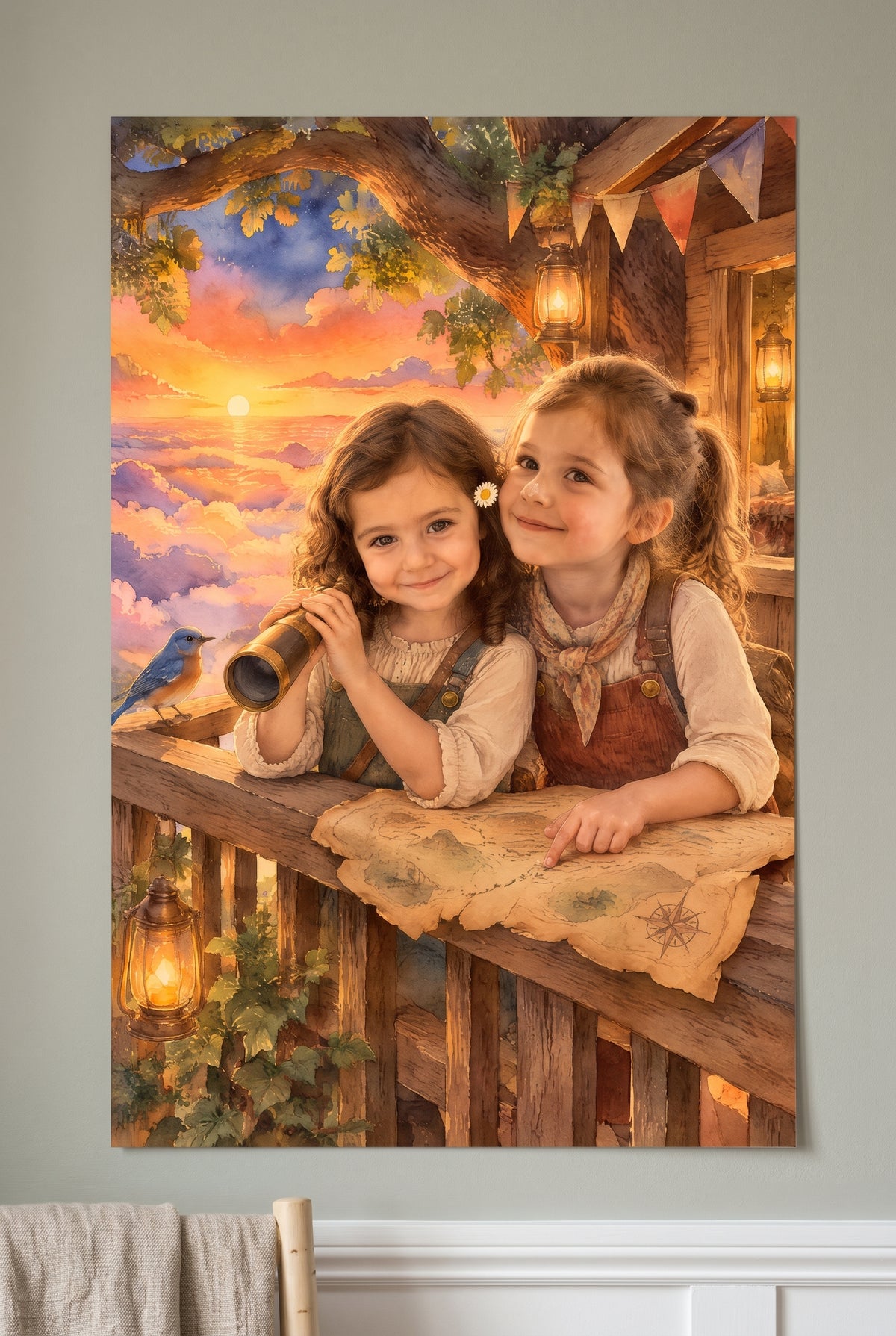 Sky-High Lantern Treehouse Portrait - Vivid unframed fine-art paper print on the wall