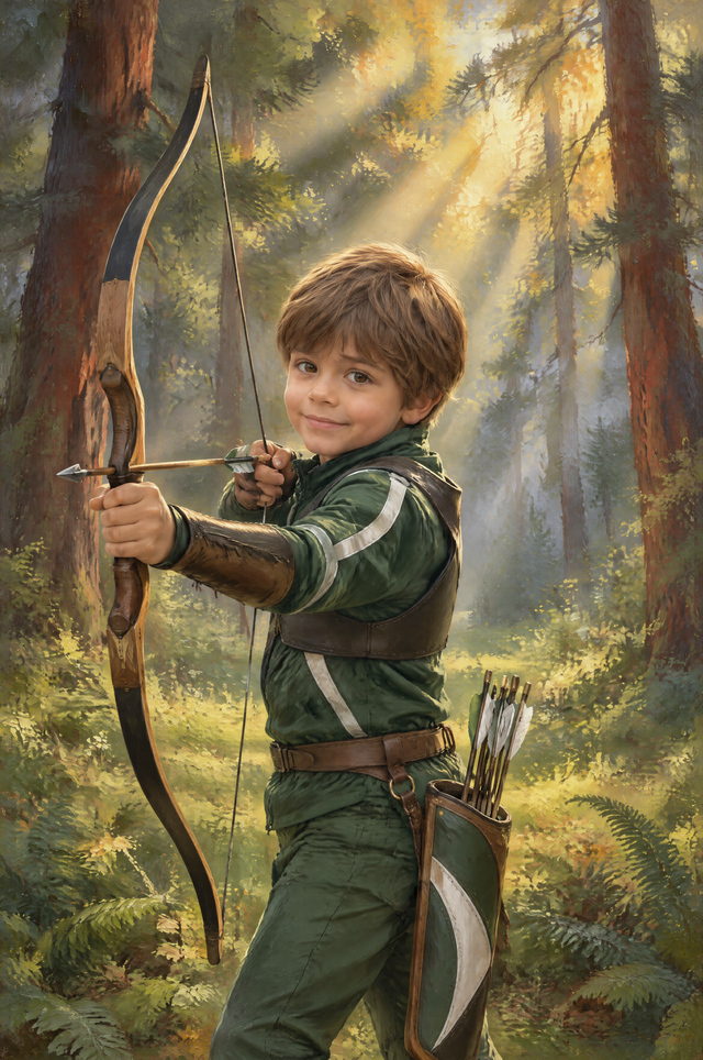 Sunlit Pine Glade Archery Portrait flat artwork made from an example photo