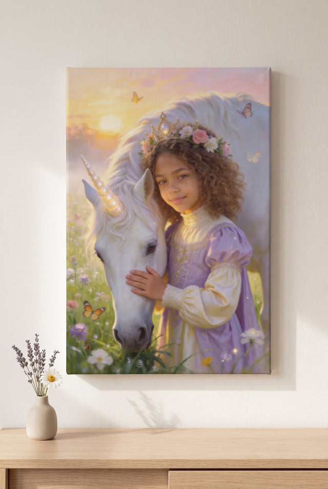Unicorn Meadow Portrait stretched gallery-wrap canvas on the wall