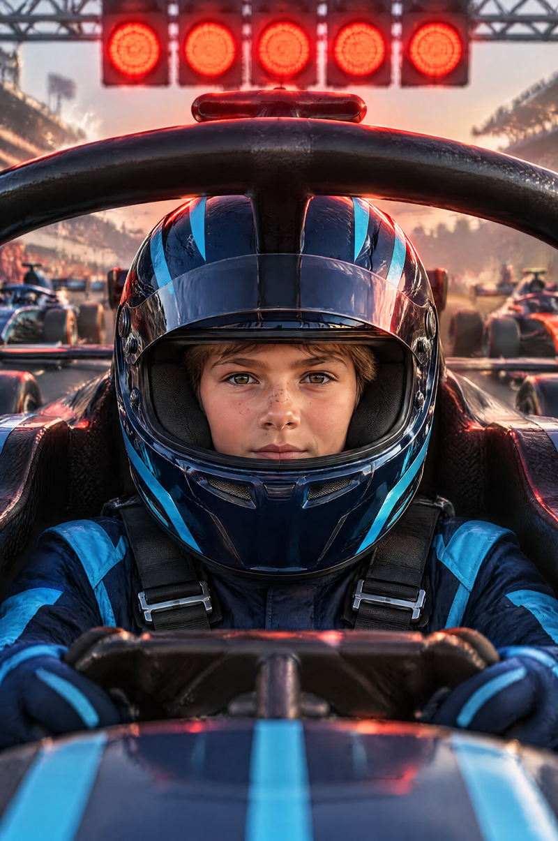 Race Car Driver Portrait flat artwork made from an example photo