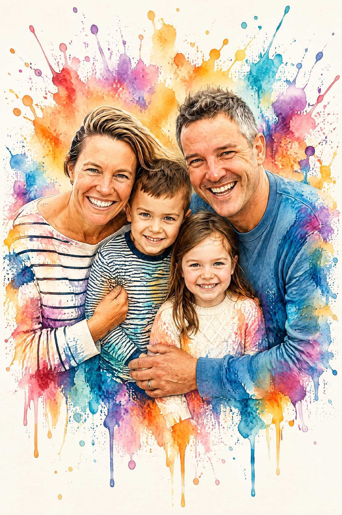 Vibrant Splash Family Watercolor flat artwork made from an example photo