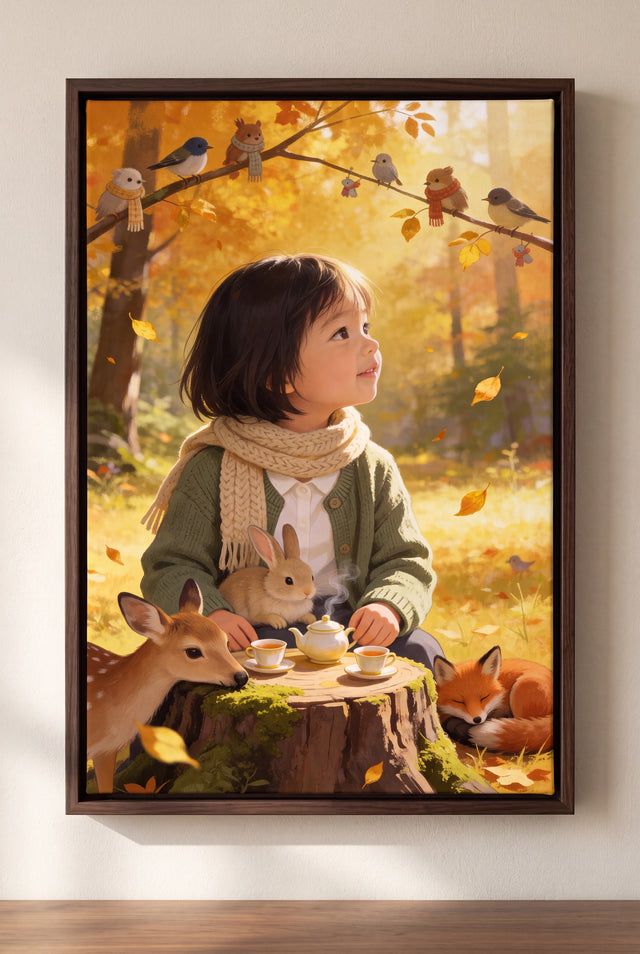 Autumn Tea Party Portrait floater-framed canvas on the wall