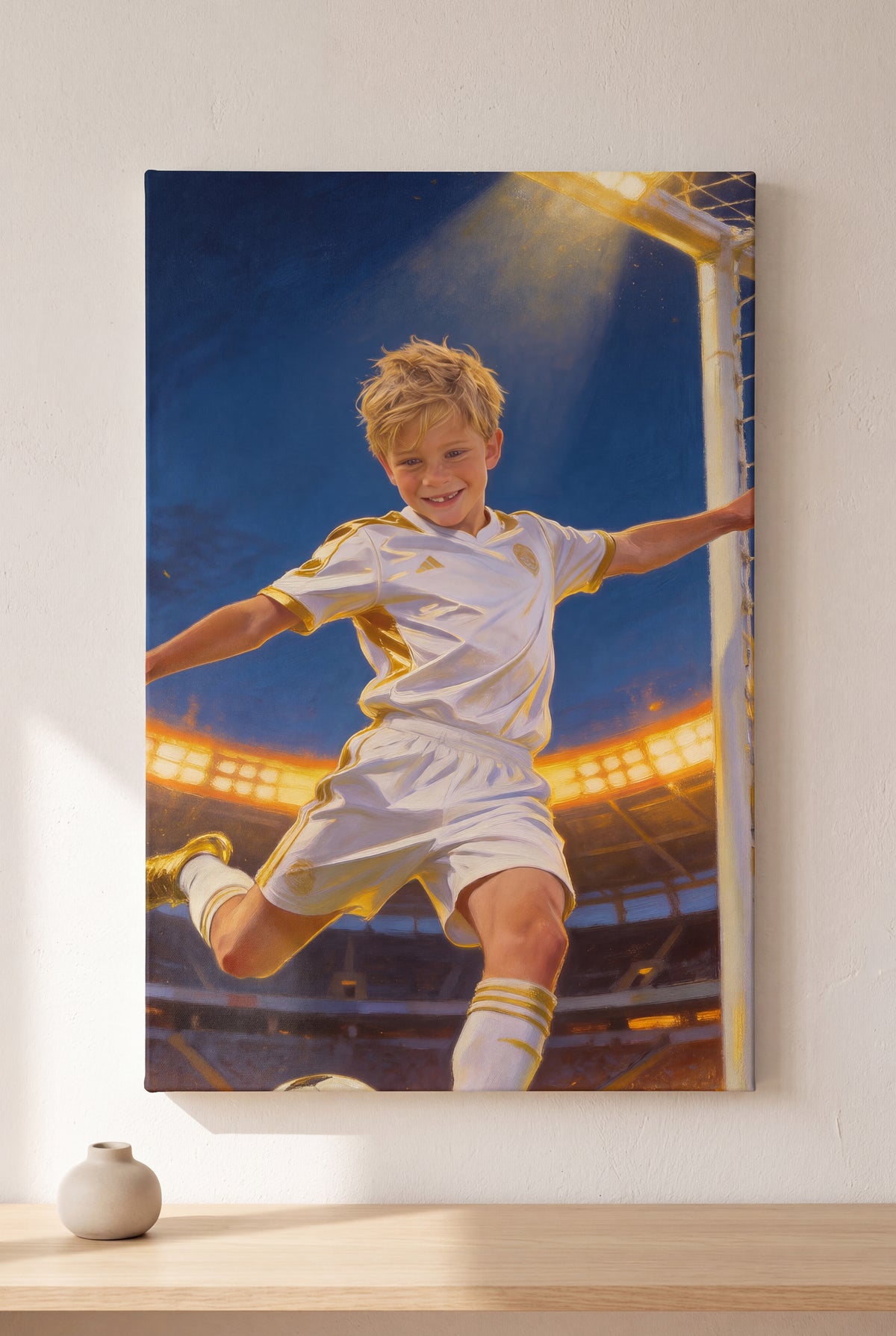 Soccer Legend Portrait stretched gallery-wrap canvas on the wall