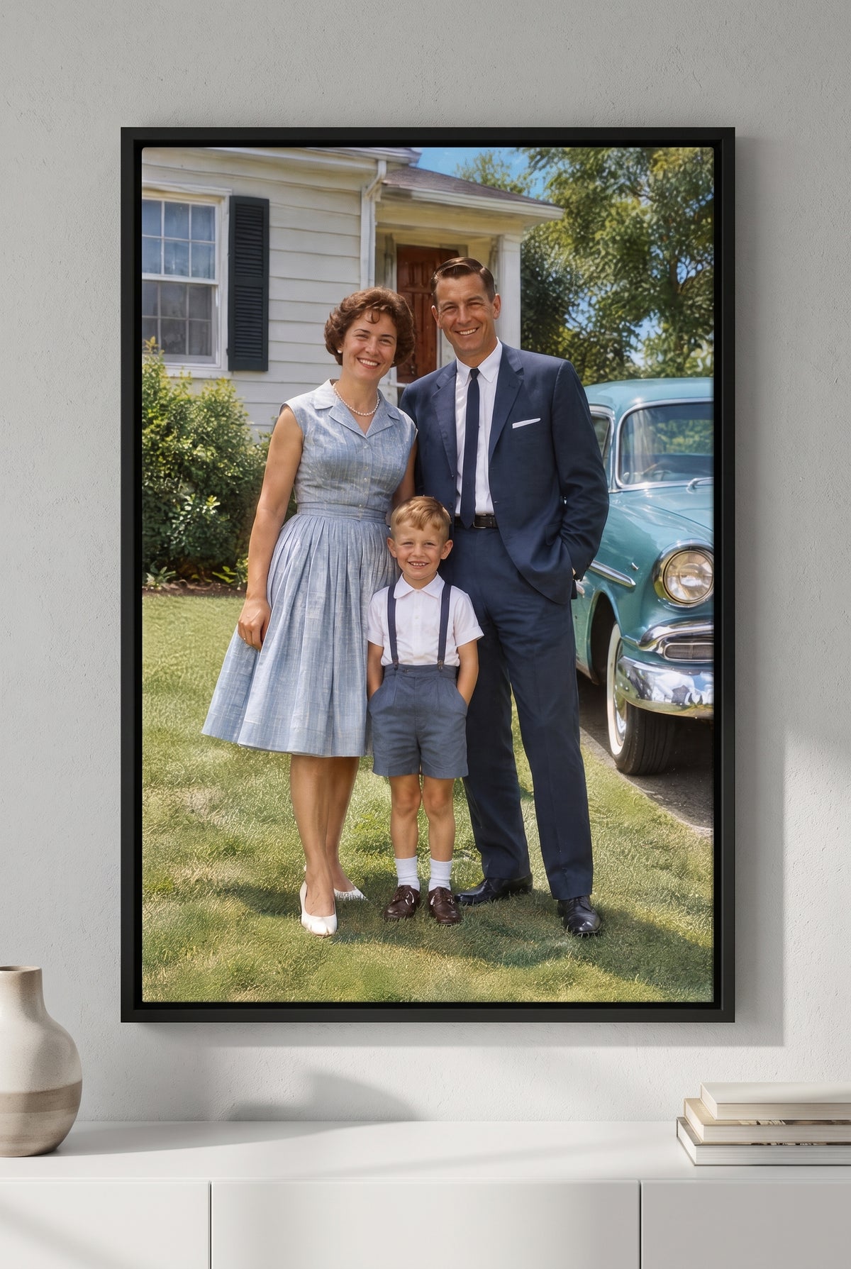 Natural Color Photo Restoration floater-framed canvas on the wall