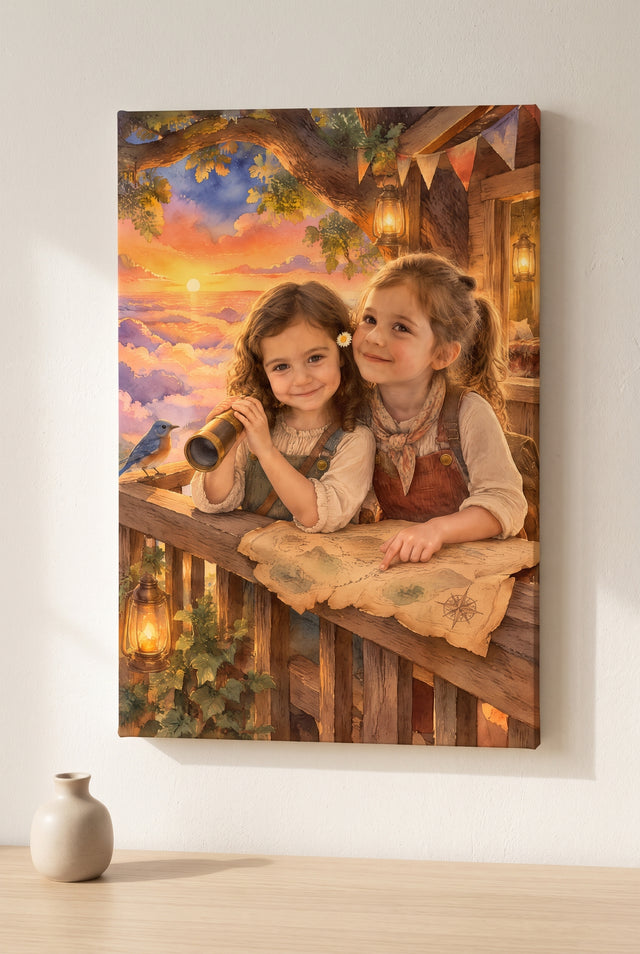 Sky-High Lantern Treehouse Portrait - Vivid stretched gallery-wrap canvas on the wall