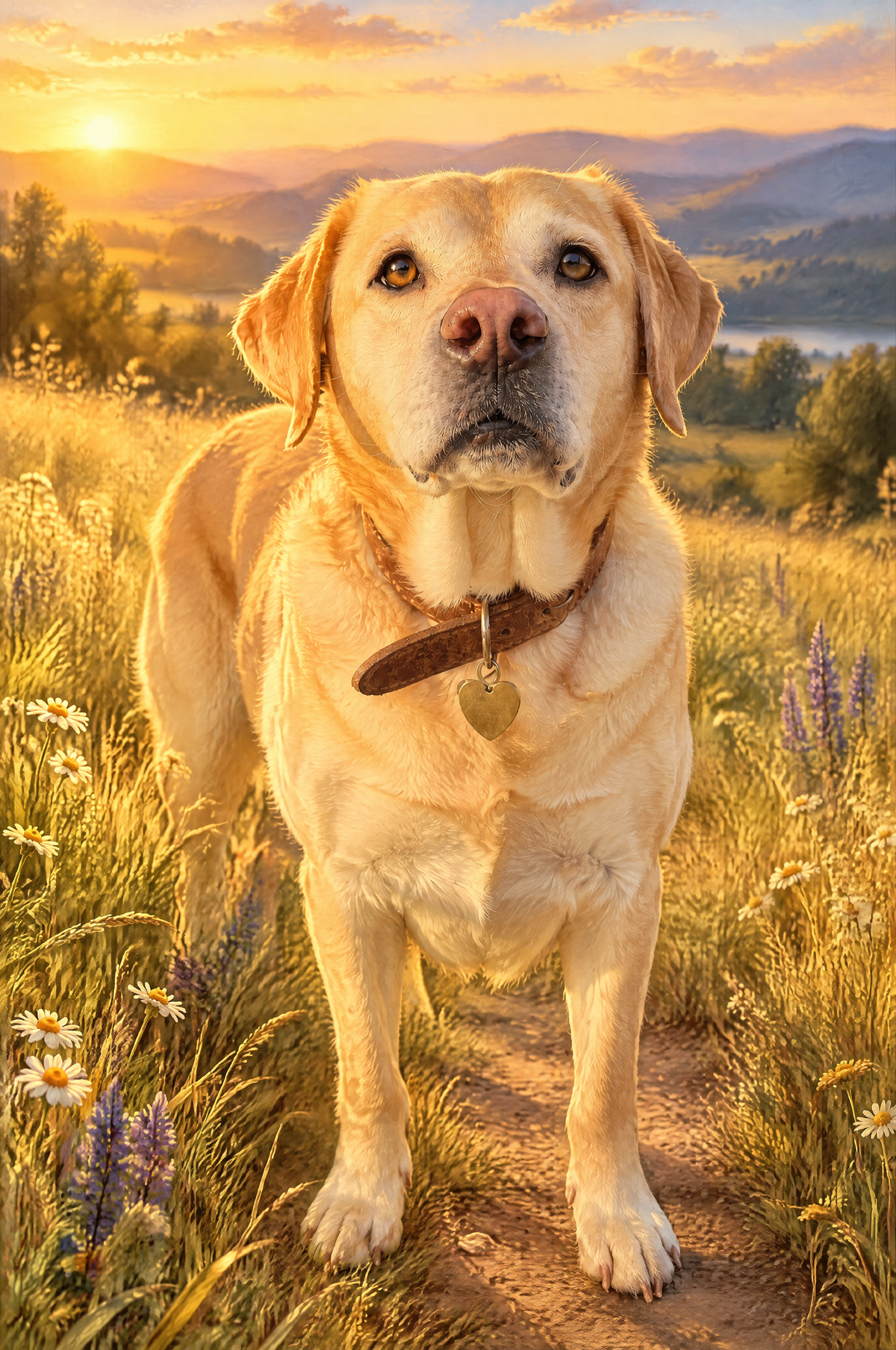 Golden Meadow Pet Portrait flat artwork made from an example photo