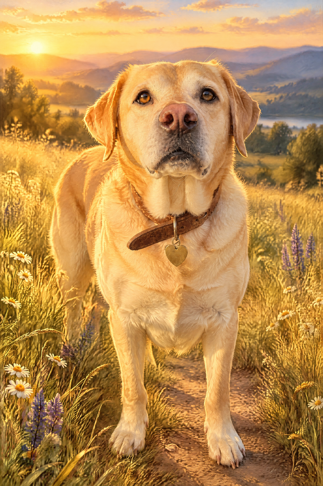 Golden Meadow Pet Portrait flat artwork made from an example photo