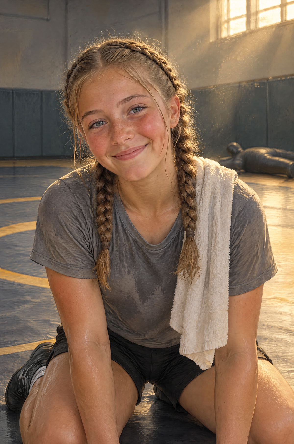 Wrestling Stance Portrait girl wrestler dawn practice mat grind edition flat artwork