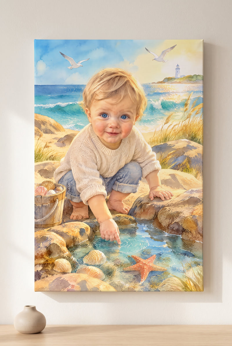 Endless Summer Tidepool Shore Portrait - stretched canvas on the wall