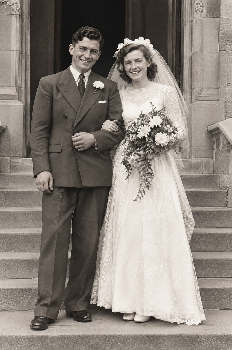 True Archival Photo Restoration restored 1940s vintage wedding couple photograph flat artwork