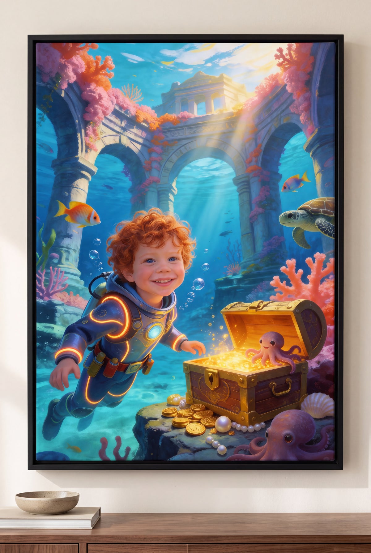 Treasure Hunter Portrait floater-framed canvas on the wall