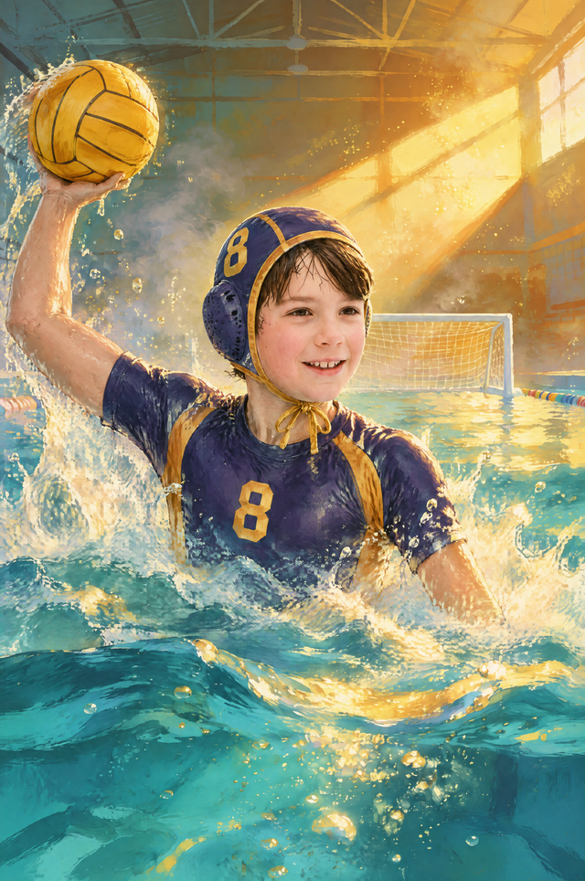 Golden Pool Surge Water Polo Portrait flat artwork made from an example photo