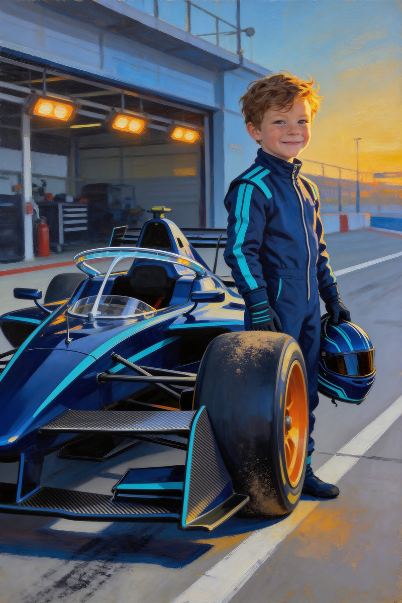 Race Car Pit Lane Portrait flat artwork made from an example photo