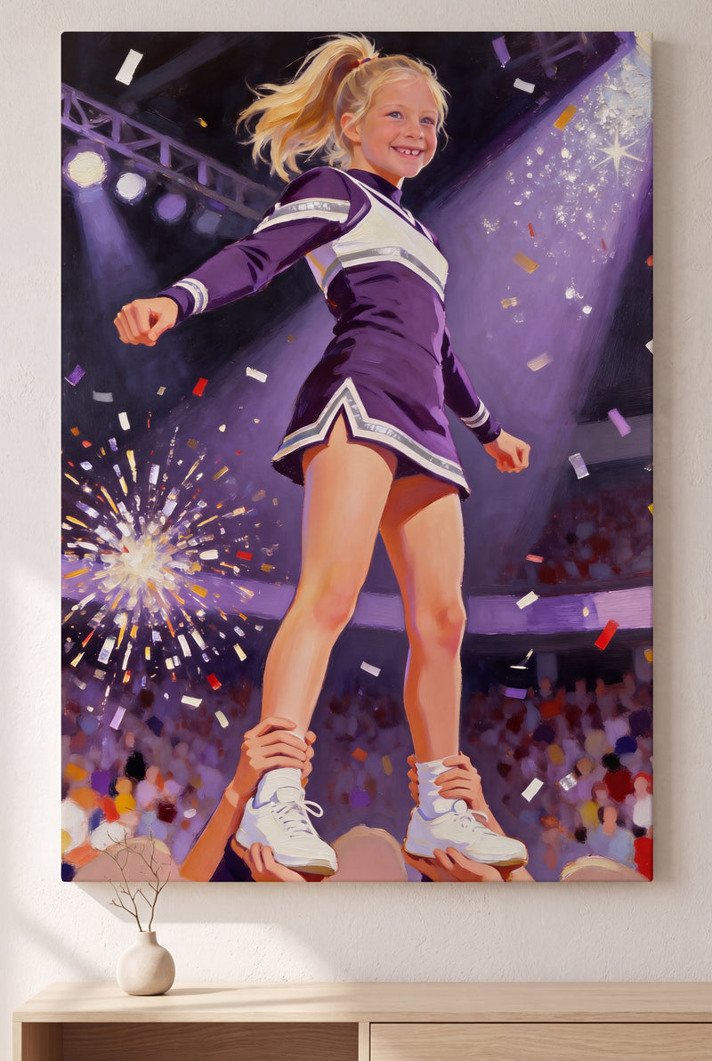 Cheer Champion Portrait stretched gallery-wrap canvas on the wall