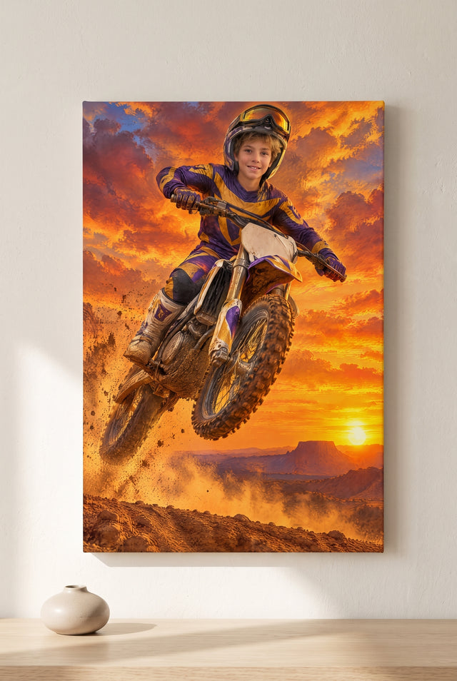 Motocross Sky-High Sunset Portrait stretched gallery-wrap canvas on the wall