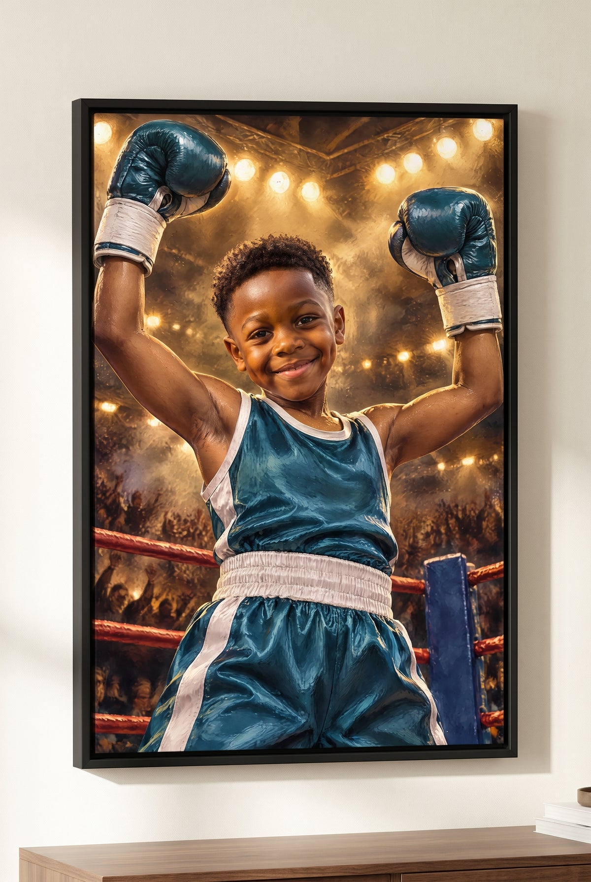 Championship Boxing Ring Glory Portrait floater-framed canvas on the wall