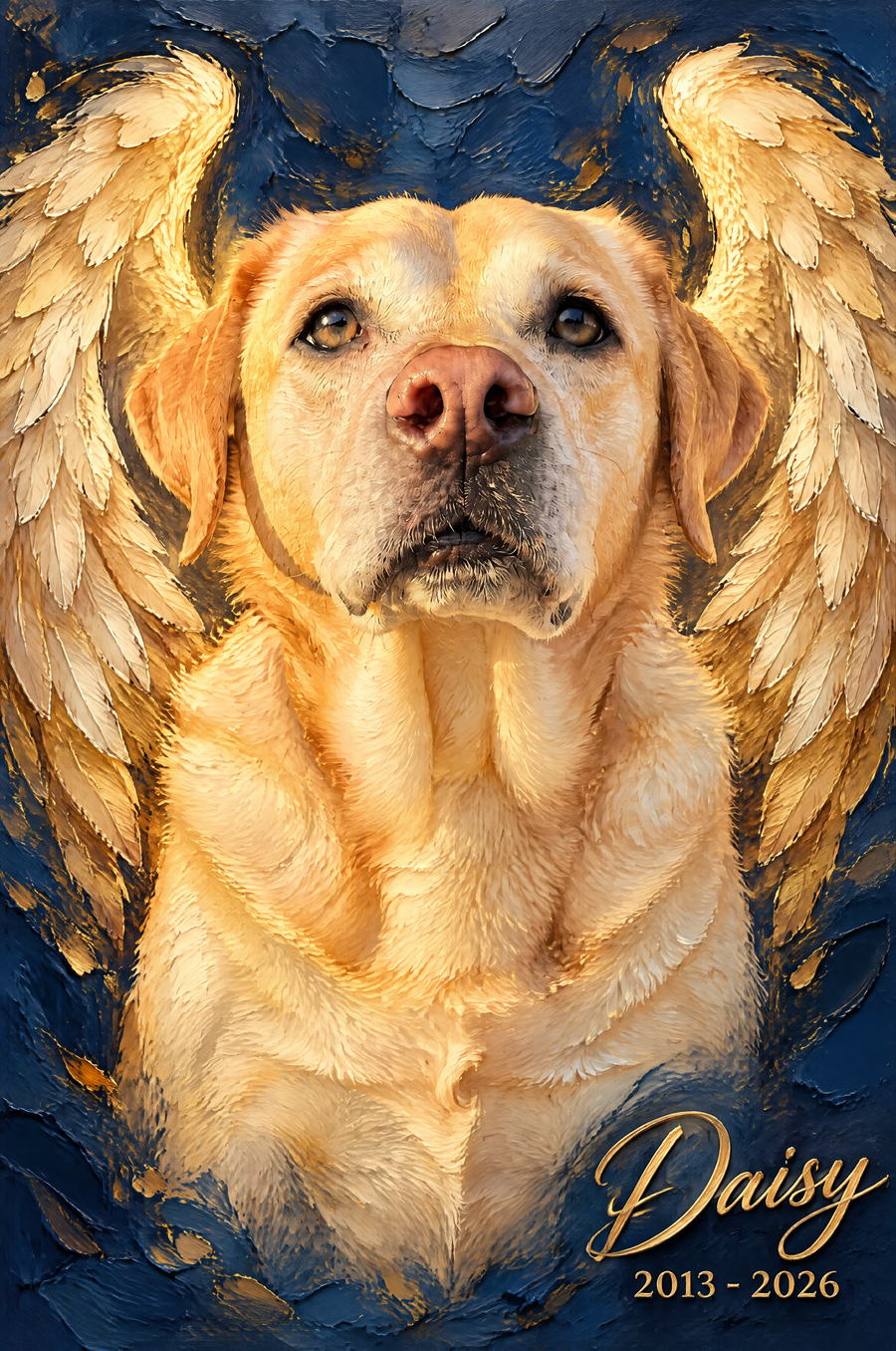 Impasto Oil Pet Memorial Wings Portrait flat artwork made from an example photo