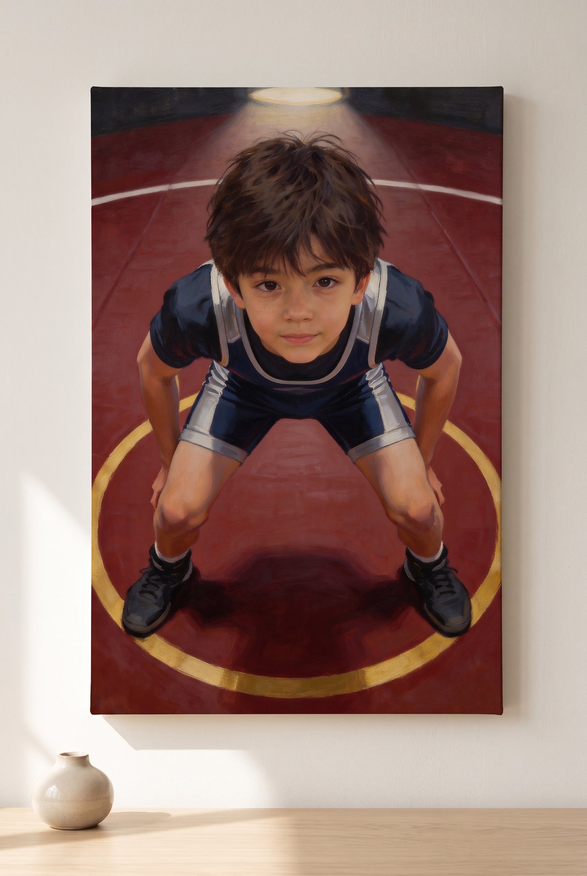 Wrestling Stance Portrait stretched gallery-wrap canvas on the wall