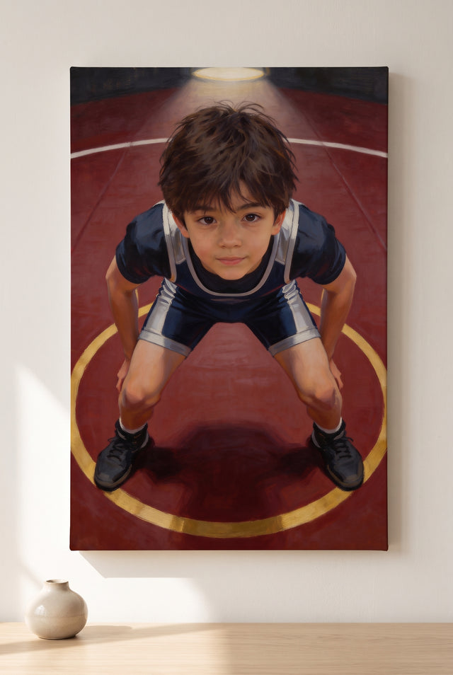 Wrestling Stance Portrait stretched gallery-wrap canvas on the wall