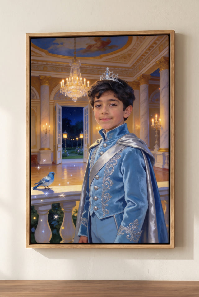 Blue Prince Portrait floater-framed canvas on the wall