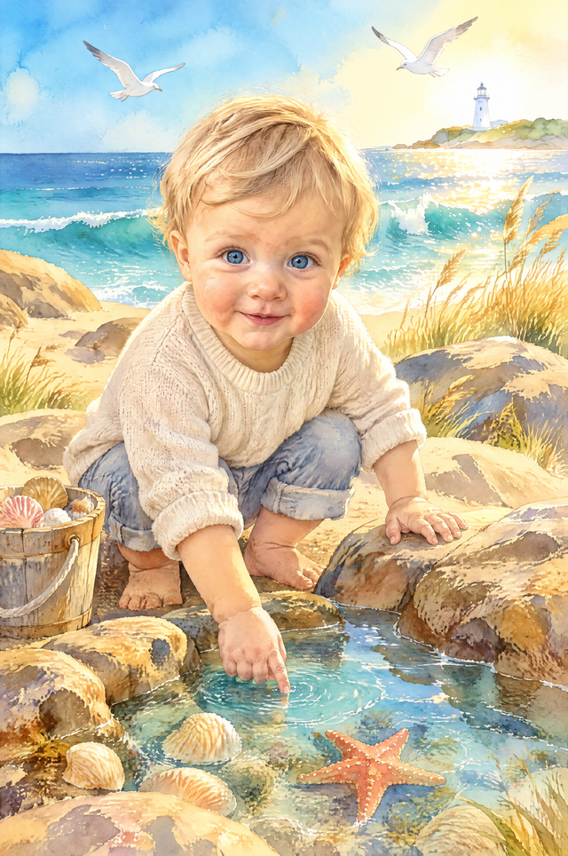 Endless Summer Tidepool Shore Portrait - Vivid flat artwork made from an example photo