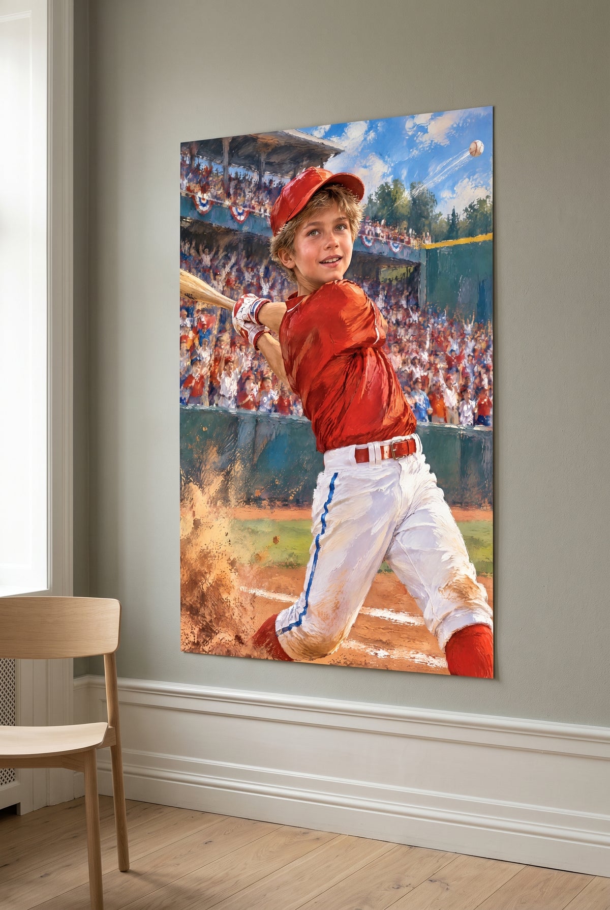Baseball Home Run Hero Portrait unframed fine-art paper print on the wall