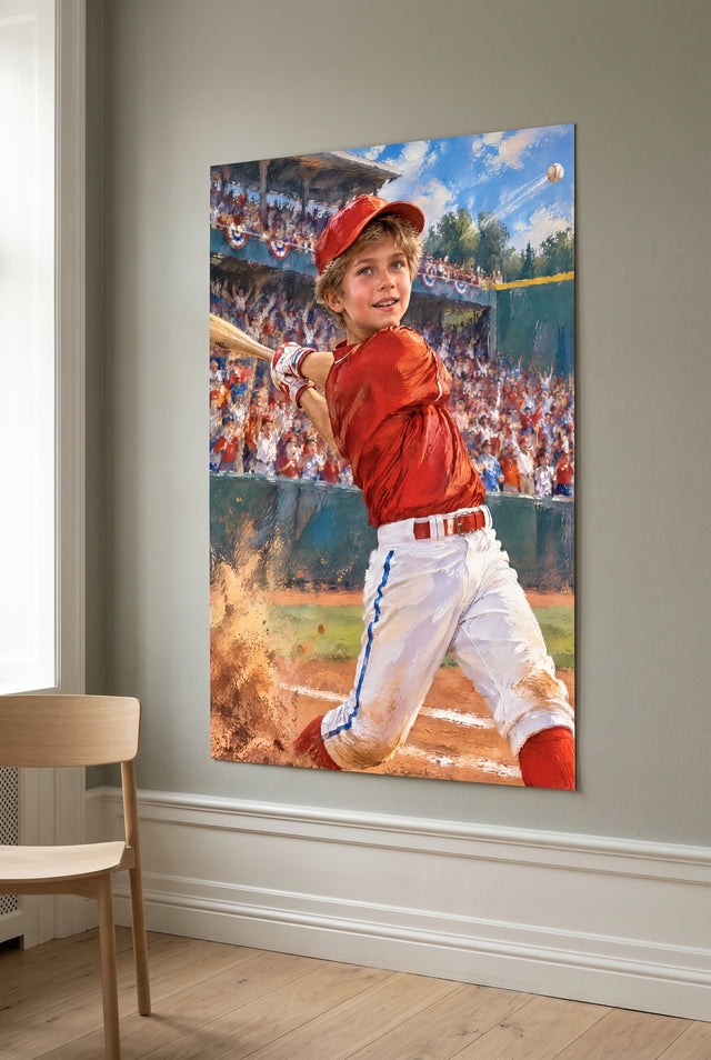 Baseball Home Run Hero Portrait unframed fine-art paper print on the wall