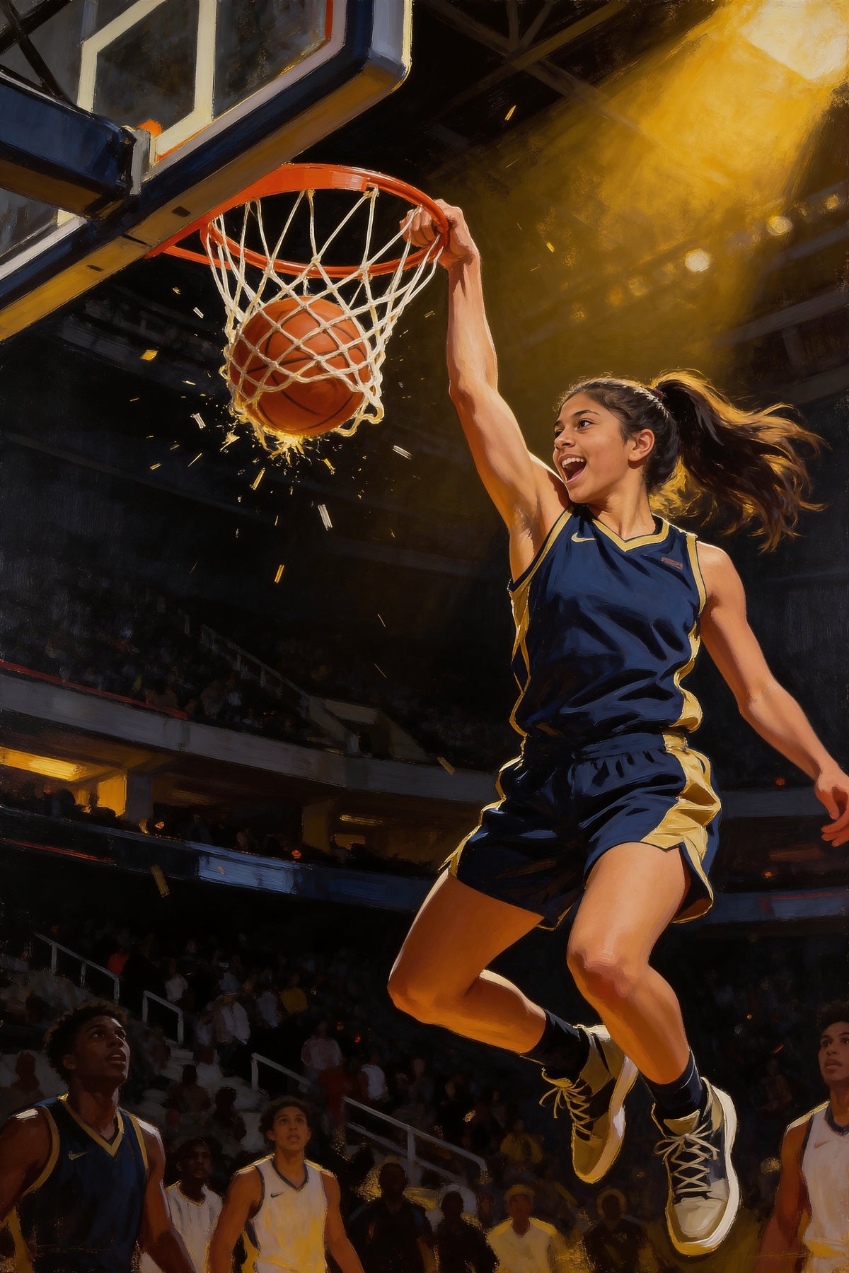 Basketball Slam Dunk Portrait flat artwork made from an example photo