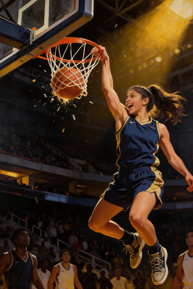 Basketball Slam Dunk Portrait flat artwork made from an example photo