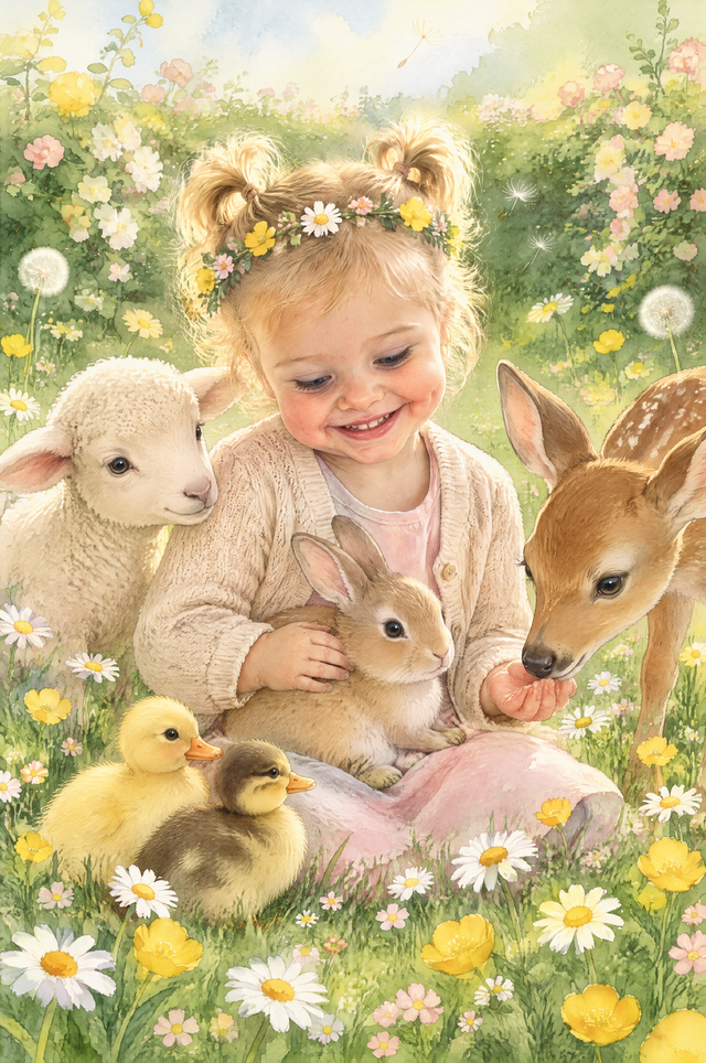 Spring Meadow Friends Portrait flat artwork made from an example photo