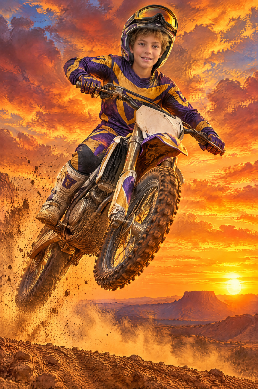Motocross Sky-High Sunset Portrait flat artwork made from an example photo