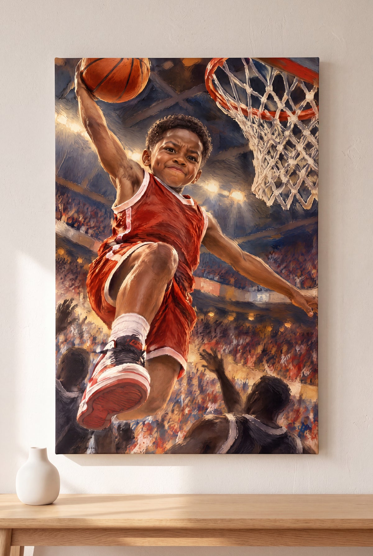 Basketball Buzzer Beater Portrait stretched gallery-wrap canvas on the wall