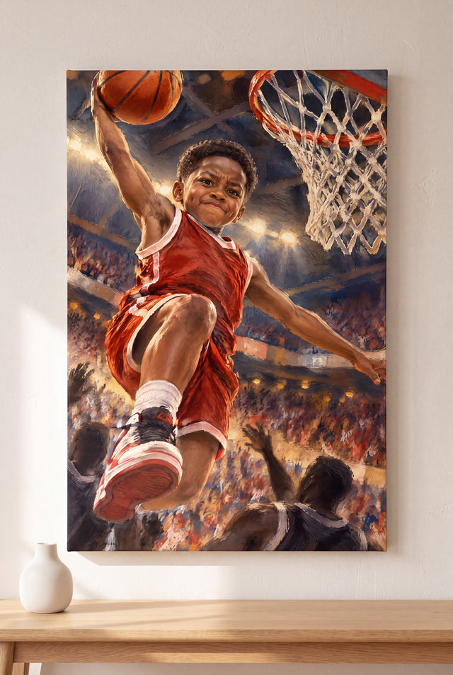 Basketball Buzzer Beater Portrait stretched gallery-wrap canvas on the wall