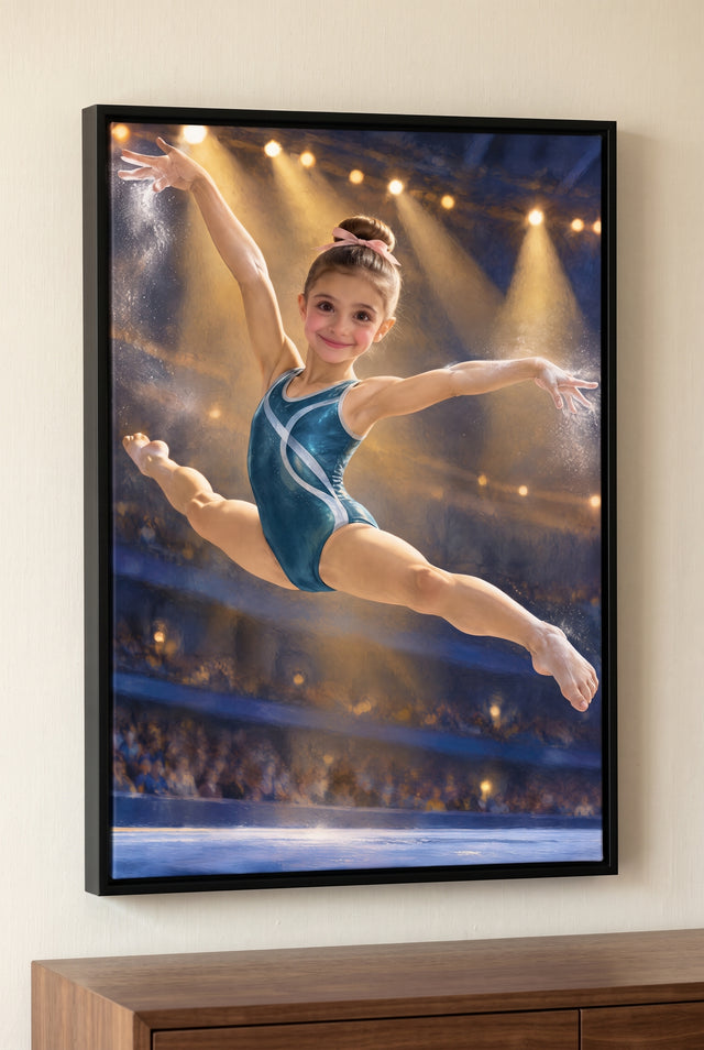 Gymnastics Spotlight Leap Portrait floater-framed canvas on the wall