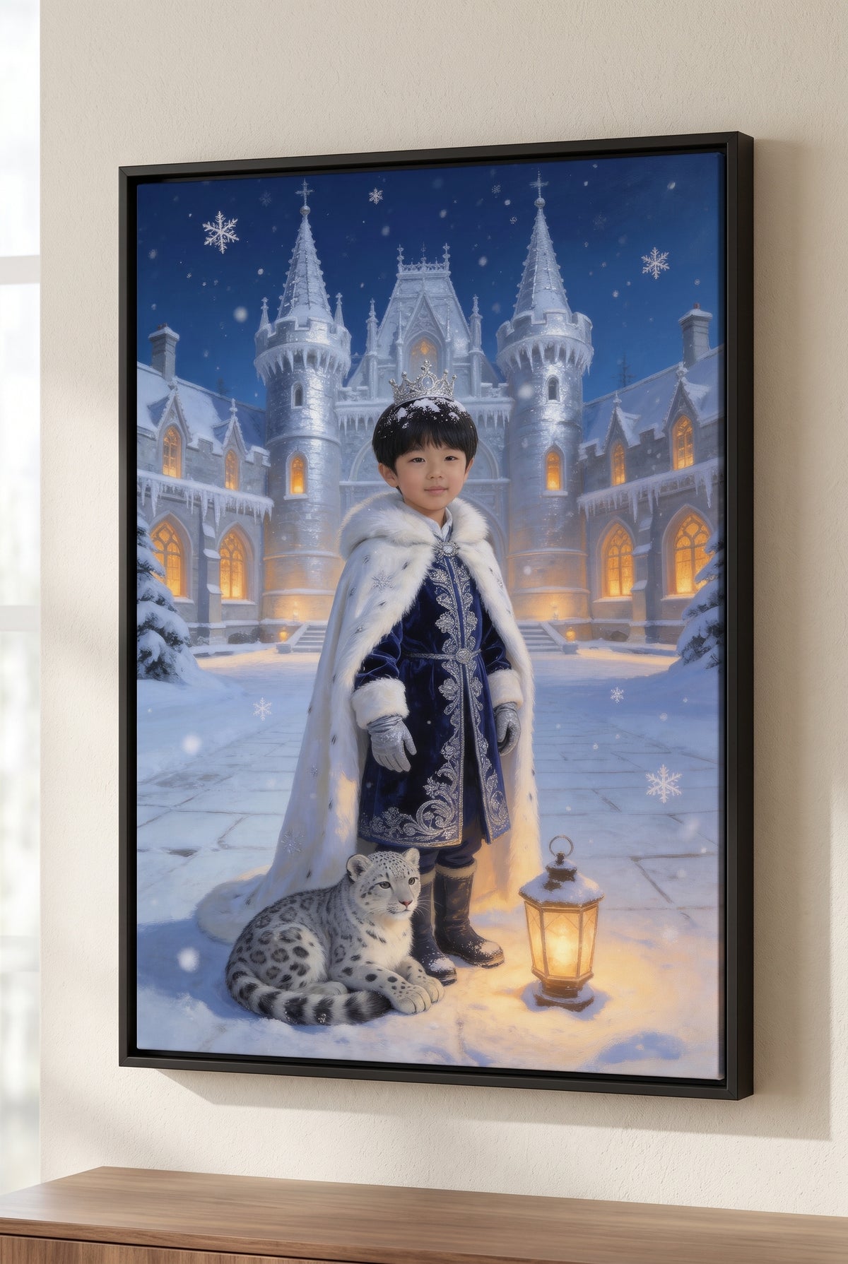 Winter Prince Portrait floater-framed canvas on the wall