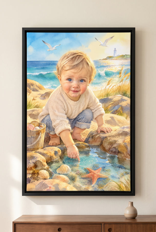 Endless Summer Tidepool Shore Portrait - Vivid floater-framed canvas on the wall