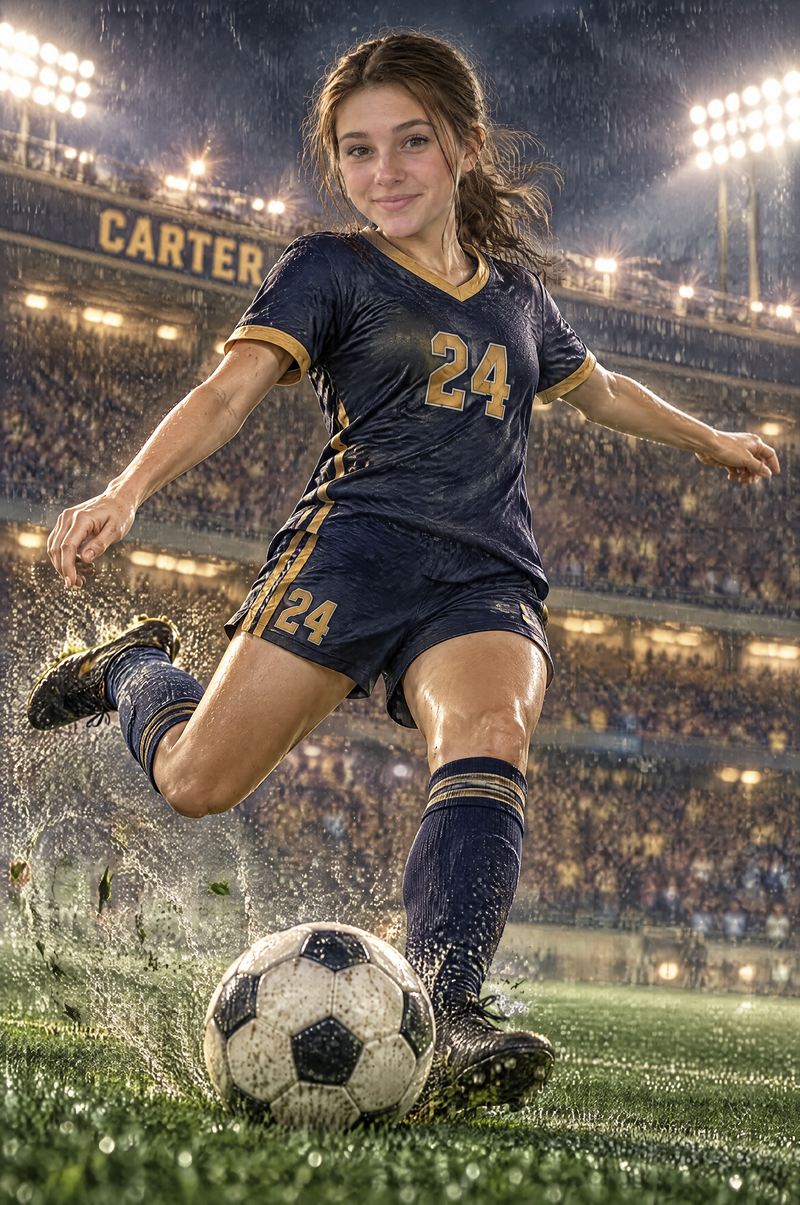 Soccer Legend Portrait night stadium floodlight volley look flat artwork