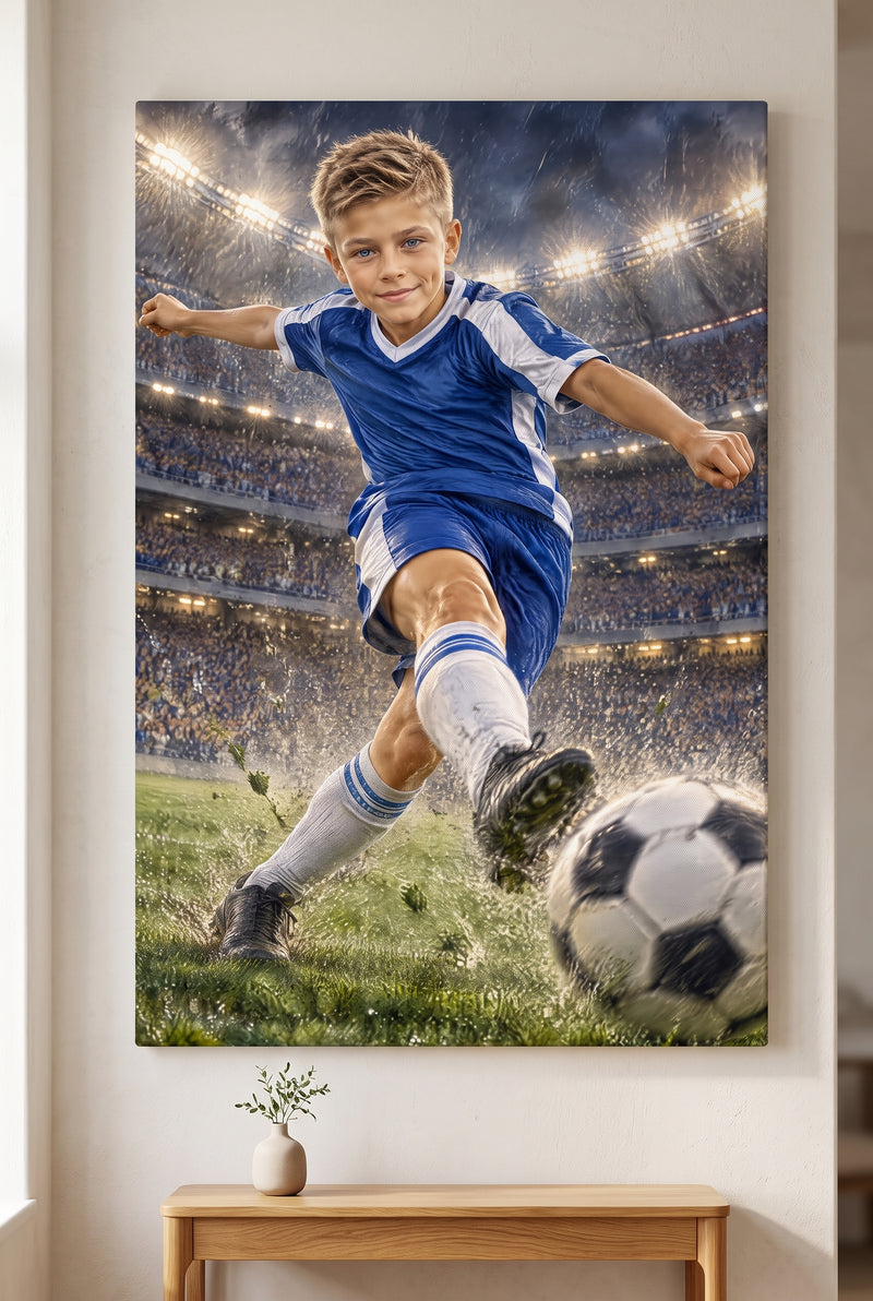 Soccer Legend Portrait stretched gallery-wrap canvas on the wall