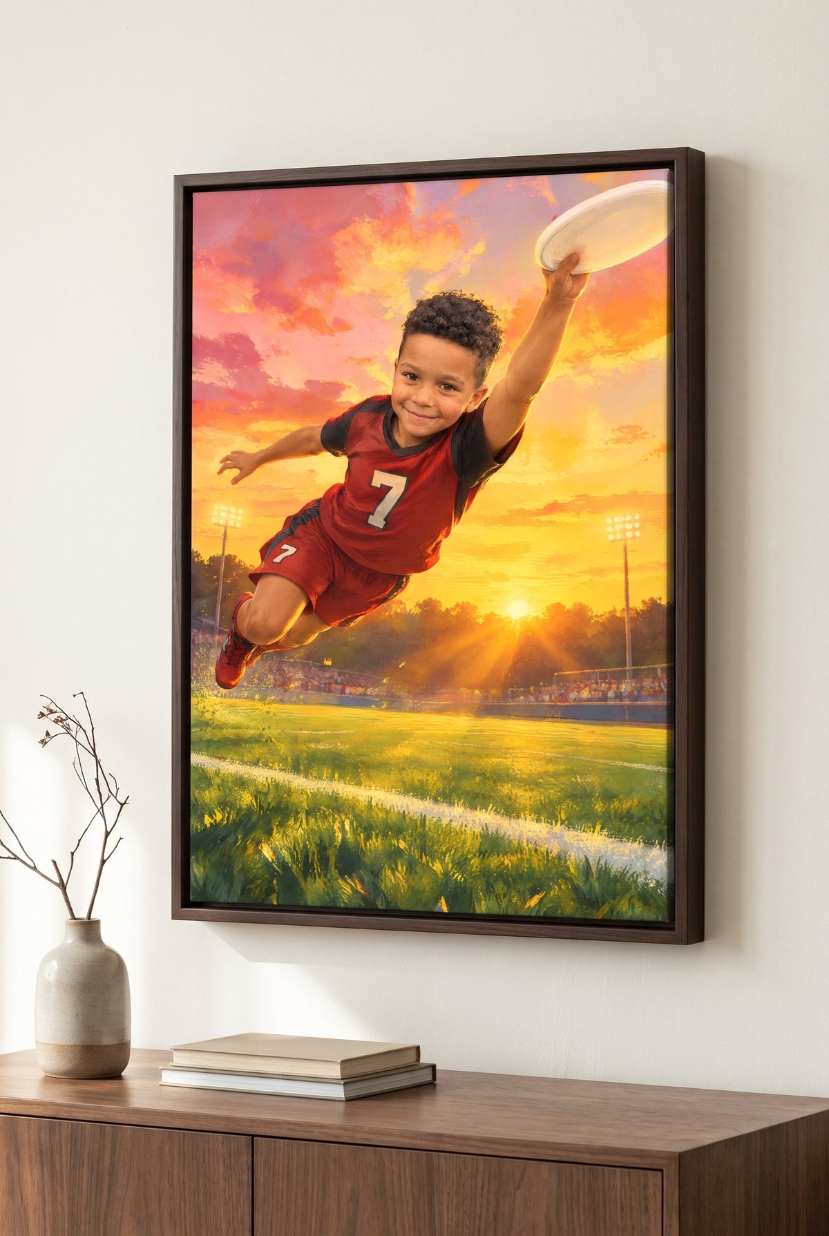 Golden-Hour Sky Ultimate Disc Portrait floater-framed canvas on the wall