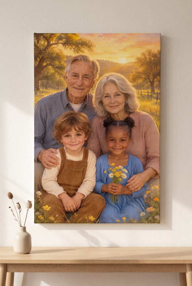 Together in Golden Light Portrait stretched gallery-wrap canvas on the wall