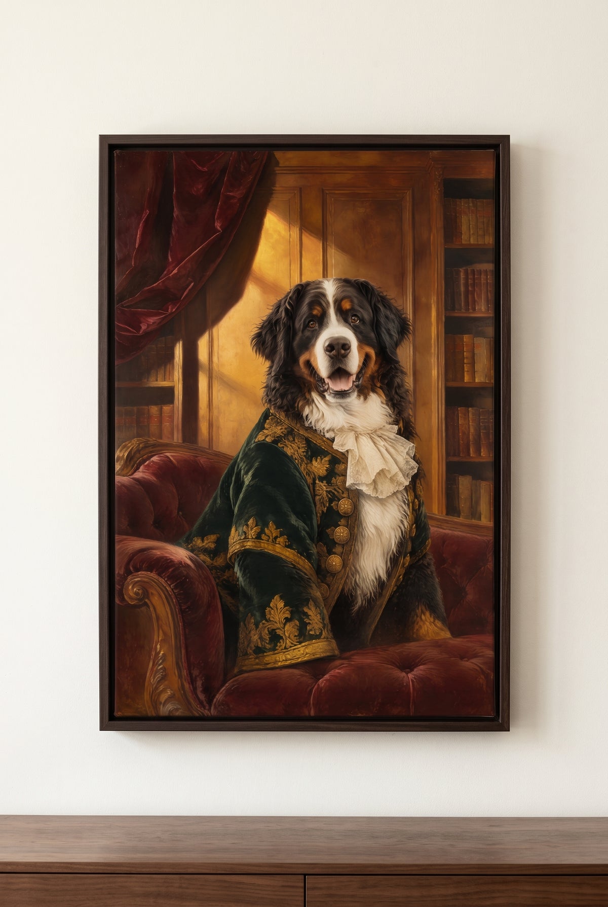 Noble Manor Oil Pet Portrait floater-framed canvas on the wall