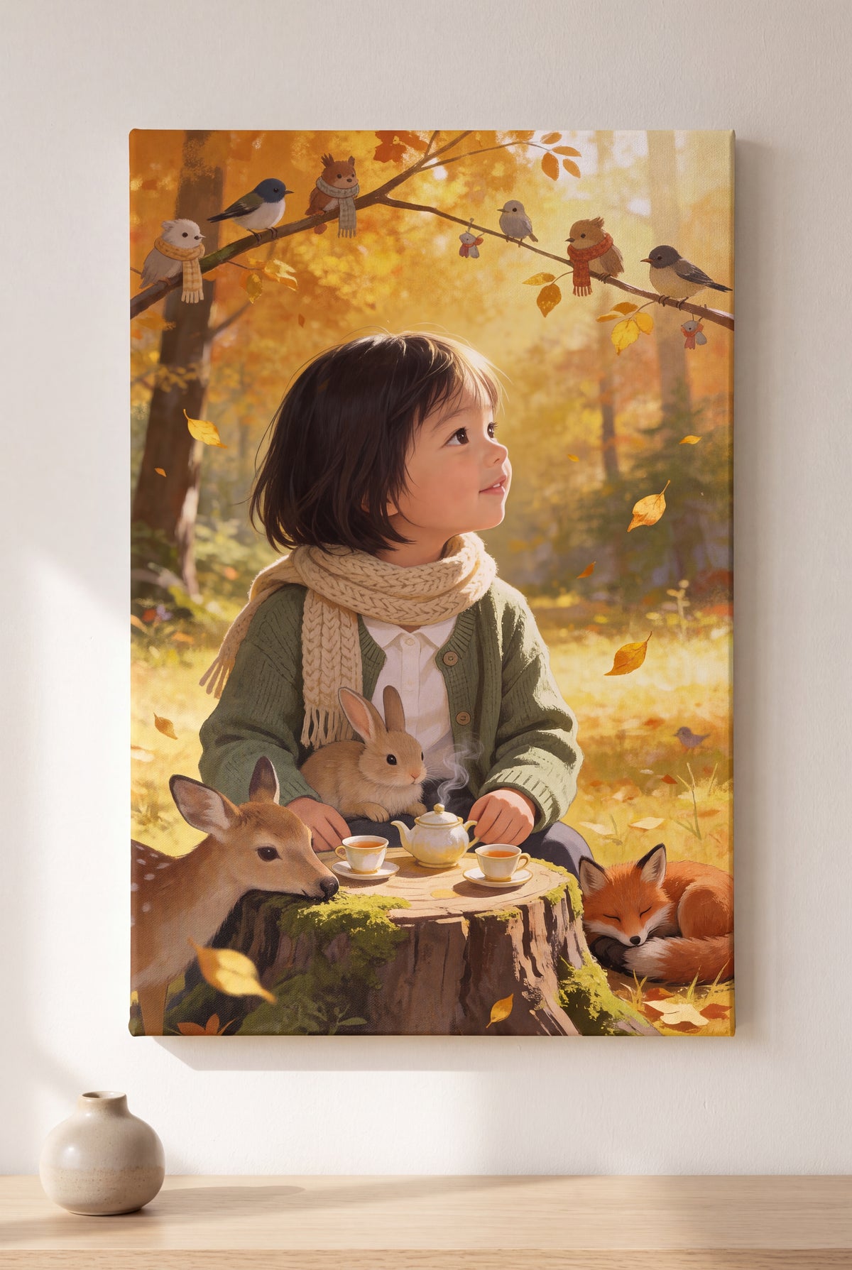 Autumn Tea Party Portrait stretched gallery-wrap canvas on the wall