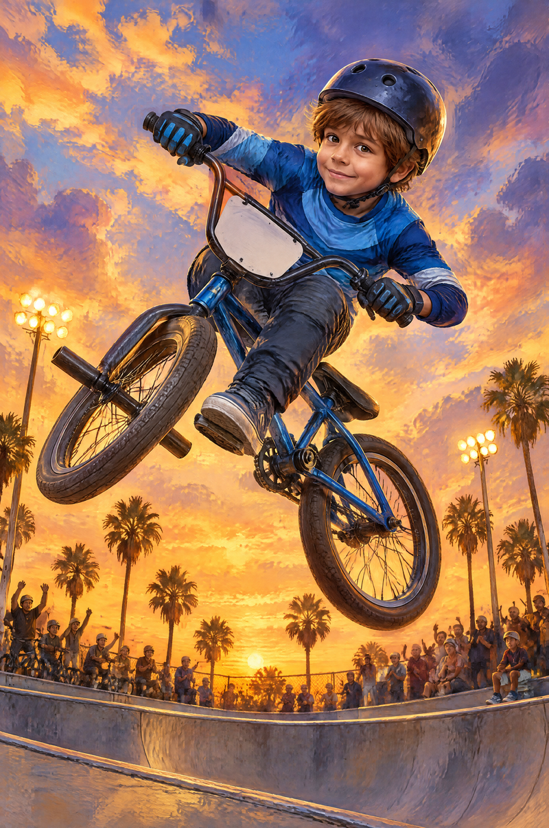 Freestyle BMX Air Trick Portrait - flat artwork made from an example photo