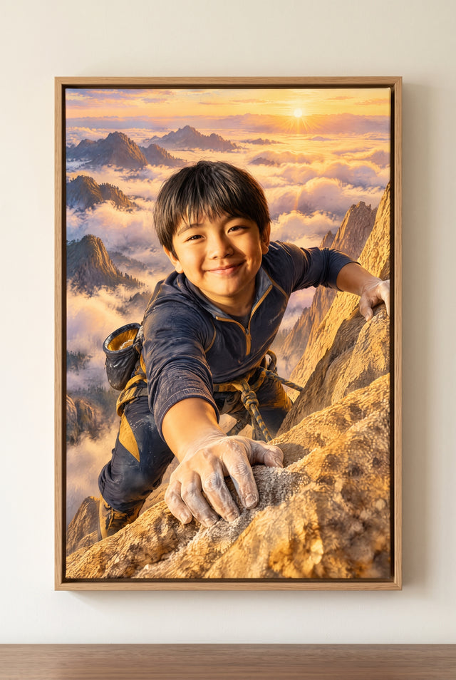 Granite Dawn Summit Reach Portrait floater-framed canvas on the wall