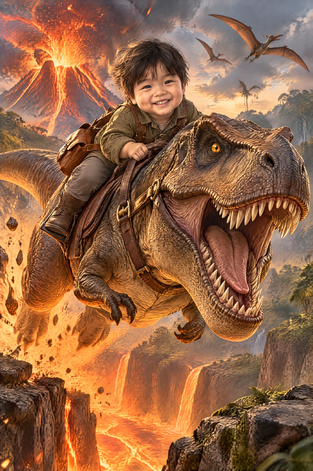 Dinosaur Rider Portrait flat artwork made from an example photo