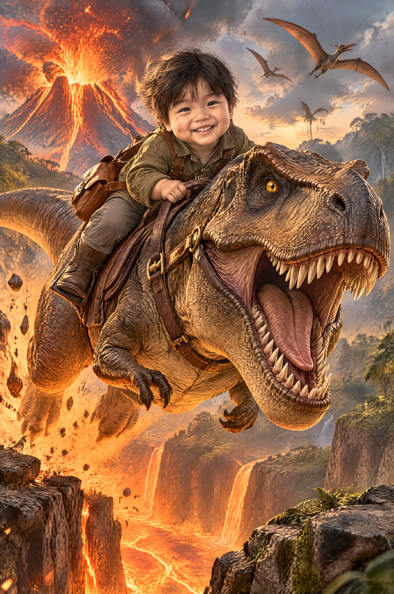 Dinosaur Rider Portrait flat artwork made from an example photo