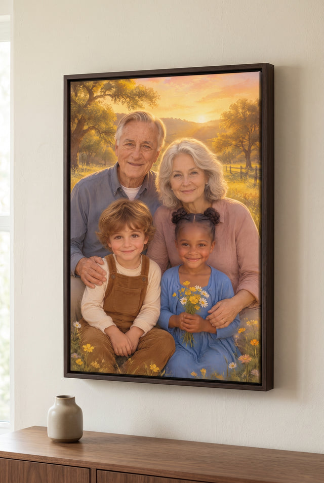 Together in Golden Light Portrait floater-framed canvas on the wall