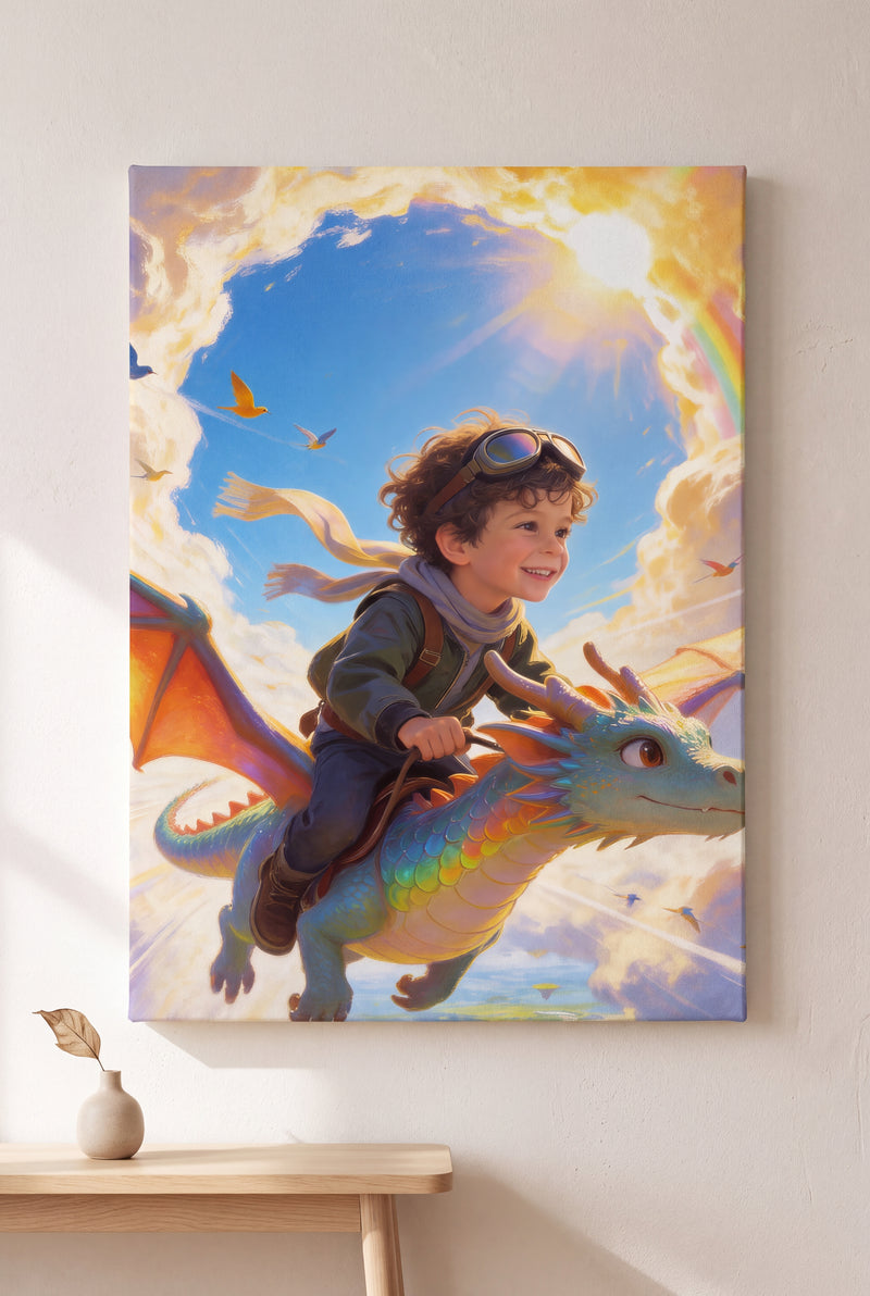 Dragon Rider Portrait stretched gallery-wrap canvas on the wall