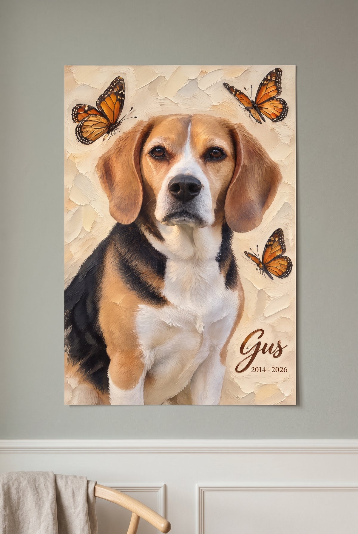 Impasto Oil Pet Memorial Butterflies Portrait unframed fine-art paper print on the wall